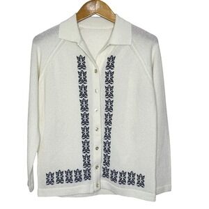 Vintage '60s Talbott Traveler Dacron‎ Cardigan Cream/Blue Small